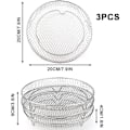 Miniatyrbilde 2 av 4: 3 Deler Frityrstativ, Frityrkorg i Rustfritt Stål 3-Lags Stablebare Dehydreringsstativer for Air Fryer Baking og Steking (Rund)
