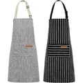 2-pack Kitchen Aprons, Adjustable Soft Chef Apron with 2 Pockets for Men Women (Black/Brown Striped)