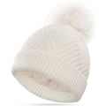 Miniatyrbilde 1 av 5: Dame Beanie, Varm Vinterlue, Plysjstrikket Lue, Varm Fleecefôret, Med Avtakbar Pompom, Egnet for Ski Utomhus