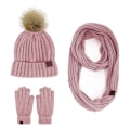 Miniatyrbilde 1 av 4: Strikket lue, skjerf og hansker, tredelt sett for utendørs bruk, holder deg varm Beige three-piece set