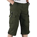 Miniatyrbild 2 av 4: Herrar 3/4 Långa Elastiska Shorts Midja Cargo Combat Tre Kvarts Byxor Army Green XL