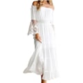 Miniatyrbillede 1 af 5: Kvindernes Maxi Lange Kjole Off Shoulder Blonder Flare Ærme Elegant Festkjole Boho Kjole Hvid/Sort