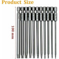Pikkukuva 3 / 4: 11 kpl 100 mm S2 1/4 tuuman Torx-ruuvimeisselin kärjet Tarkka kuusiovarsi Magneettinen turvaruuvimeisselin poranterä T6-T40 Pitkä Torx-pääruuvimeisseli -