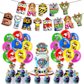 Miniatyrbillede 1 af 5: Paw Patrol-tema balloner, banner, vimpler og kagedekorationer