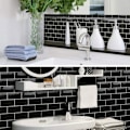 Miniatyrbild 2 av 5: 6 ark värmebeständiga väggdekaler (svart) förtjockade skala-och-fäst väggkakel backsplash för kök och badrum, tunnelbanekakel självhäftande
