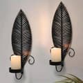 2-pack Metal Wall Sconces – Rustic Table & Wall Decoration without Candles with Leaf Pattern for Home