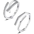 Justerbar Ring för Kvinnor - 925 Sterling Silver Tumring - Silverringar Flickor - Fingerring Set - Bröllop Löftesringar Mamma Mors Dag Present, W
