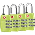 Bagagelås (4-pack) - 3-siffriga kombinationshänglås - Godkänt reselås för resväskor och bagage (Grön1)