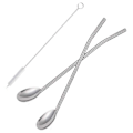 Pikkukuva 2 / 5: Ruostumattomat juomapillilusikat, uudelleenkäytettävät metallipillit, metallilusikkapilli, cocktail-pillilusikkasetti, latte macchiato -lusikka 8 kappaletta