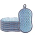 6-pack tvättbara och återanvändbara disktrasor, mikrofiber skrubbsvampar, disk- och kökssvampar dubbelsidig repborste, blå