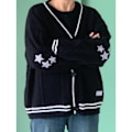 Pikkukuva 1 / 3: Taylor Swift Star Folklore Cardigan Tähti Brodeerat Oversized Neulostuva Nappi Ylös -paita Musta XL