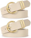 Damebælte sæt med 2, justerbart PU-læderbælte med guldbælte, til jeans, kjoler og bukser, beige, 116 cm