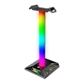 Miniatyrbilde 3 av 4: RGB Gaming Hodetelefonstativ Dobbel USB-porter Berøringskontroll Lysstripe Skrivebord Gaming Headset Holder Henger