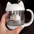 Miniatyrbild 2 av 5: Kattglas Tekopp, Vattenflaska Mugg med Fiskformad Teinfuser, Kaffevattenflaska, 250ML, Kattälskare