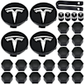 Miniatyrbilde 1 av 5: Hjulkapselsett, Tesla navkapsel senterkopper navmutterkopper for Tesla Model 3, Model Y, Model S, Model X, sølvfarget logo