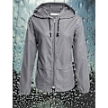 Miniatyrbillede 3 af 4: Regnfrakke Dame Letvægts Vandtæt Regnjakke Pakbar Udendørs Hætte Windbreaker, L, GRÅ