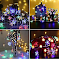 Miniatyrbilde 3 av 5: Fargede Snøfnugglys, 50 LED 4,9 meter Snøfnugg Julelys med Fjernkontroll, 8 Moduser LED Lyslenke Vanntett, Dimbar Batteridrevet Julebelysning