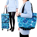 Miniatyrbillede 1 af 3: Foldbar Indkøbstaske Med Lmell Hjul Sammenklappelig Trolley Taske På Hjul Til Kvinder