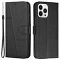 {PL}iPhone 15 Pro Plånboksfodral PU Läder Ställ Caif Textur Telefonskal Med Rem