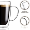 Pikkukuva 3 / 5: 2 kpl 450 ml espressokuppeja kahvoilla, espressoshot-lasit, läpinäkyvät espressokahvikupit, kaksoisseinämäiset eristetyt
