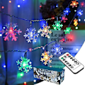 Miniatyrbilde 1 av 5: Fargede Snøfnugglys, 50 LED 4,9 meter Snøfnugg Julelys med Fjernkontroll, 8 Moduser LED Lyslenke Vanntett, Dimbar Batteridrevet Julebelysning