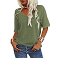 Miniatyrbillede 3 af 5: Dame Mode V-Hals Halværmet Oversized T-shirt Ensfarvet Afslappet Løs Basic Top XL