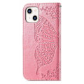 Miniatyrbillede 3 af 5: iPhone 13 - Sommerfugl Print Læder Etui - Pink