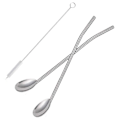 Pikkukuva 2 / 5: Ruostumattomat juomapillilusikat, uudelleenkäytettävät metallipillit, metallilusikkapilli, cocktail-pillilusikkasetti, latte macchiato -lusikka 8 kappaletta