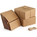 Miniatyrbild 1 av 5: Premium presentförpackningar 10-pack 20,3 x 20,3 x 10,2 cm bruna papperspresentförpackningar med 20 meter hampasnöre för julklappar