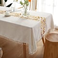 Miniatyrbilde 2 av 5: Duk for spisebord Rustikk duk, Bomulls-lin stoff Liten rektangulær duk Kaffe Blad, 140x220 cm