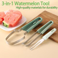 Miniatyrbillede 5 af 5: Vandmelon Gaffel Slicer Cutter, Rustfrit Stål Vandmelon Popsicle Cutter, Bærbar Frugtgaffel til Camping Køkkenredskaber
