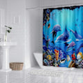 Miniatyrbillede 2 af 3: 3D Digital Maleri Mønster Bruseforhæng Kraftig Polyester Stof Vandtæt Bruseforhængsforing (180x180cm, Havdelfin)