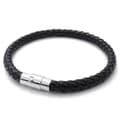 Armbånd i rustfrit stål og flettet læder, til mænd og kvinder, sort - Bredde 6 mm - Længde【PL】