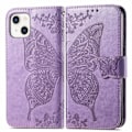 Miniatyrbillede 1 af 5: iPhone 13 - Sommerfugl Print Læder Etui - Lilla