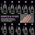 Miniatyrbillede 4 af 5: 500 stk Negletipper Stiletto Korte til Akryl, Klar Halv Cover Form Negletipper Fransk Transparent Negletip Press On Falske Kunstige Negle, 12 Størrel...