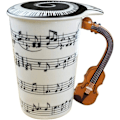 Miniatyrbilde 1 av 5: 360 ml Kaffe- eller Tekopper med Trykt Noteark og Gitarformet Håndtak - Allsidig, Holdbar og Unik for Varme eller Kalde Drikker.
