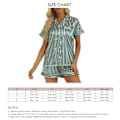 Miniatyrbild 4 av 4: Dam Kortärmad Pyjamas Set Nedvikt Krage Vackert Tryck Tvådelad Topp Shorts Nattkläder Grön Rand L