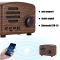 Miniatyrbild 4 av 5: Bärbar retro Bluetooth-högtalare i trä, skrivbordsradio med FM, basstereo, mikrofon, USB-minneskortstöd