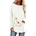 Miniatyrbild 2 av 4: Dam Rundhalsad T-shirt Blommönster Långärmad Andningsbar Ledig Lös Blus V S