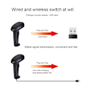 Miniatyrbilde 8 av 8: Håndholdt strekkodeskanner 2,4 GHz trådløs USB 2.0 kablet 1D strekkodeskanner Plug and Play med dobbel modus for supermarked