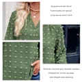 Miniatyrbild 3 av 4: Dam V-ringad T-shirt Axelveck Långärmad Enfärgad Lös Jacquard Blus Grön L
