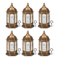 Miniatyrbillede 2 af 8: Mini Ramadan Lygte Retro Marokkansk Stil Dekorativ LED Eid Mubarak Lygte til Hjem Have Bryllup Festival 6stk Bronze Guld
