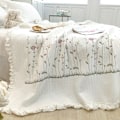 Miniatyrbild 2 av 2: Bomullstäcke Ren Färg Hem Mode Elegant Tencel Broderimönster Bomull Sommarkyl Täcke Vit 2 X Örngott 48x74cm