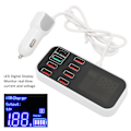 Miniatyrbild 8 av 8: Bil laddare Multi USB Laddningsstation 8 Port Snabb PD QC 3.0 Typ C Port Telefon Hub med LCD Display