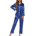Miniatyrbild 2 av 2: Dam Pyjamasset 2 Delar Loungewear Långärmad Topp Byxor Polyester Kläder Sjöblå S