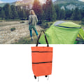 Miniatyrbillede 2 af 5: Bærbar indkøbsvogn sammenklappelig taske stor kapacitet lynlås design med hjul til camping orange