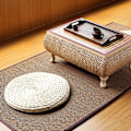 Miniatyrbilde 4 av 5: Tatami pute, rund vev, natur, håndlaget halmvevd sittepute gulvpute