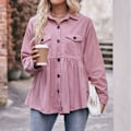 Miniatyrbild 1 av 4: Dam Långärmad Topp Enkelknäppt Bröstfickor Nedfälld Krage Lös Fåll Ledig Blus Rosa XL