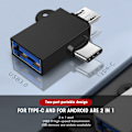 Pikkukuva 5 / 7: 2 kpl 2-in-1 USB OTG -sovitin USB 3.0 -liitännällä USB - Type C -sovitin Androidille (musta ketjulla)