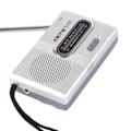 Pikkukuva 4 / 8: AM FM -radio, pitkä 5 W:n kaiutin, kestävä kannettava taskuradio, jossa kuulokeliitäntä kotiin ja ulkotiloihin, hopeaharmaa